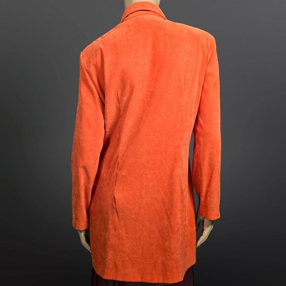 Vntage 90s Burnt Orange Microsuede Jacket Mid Length Trench Size M Fall Autumn - Picture 7 of 11